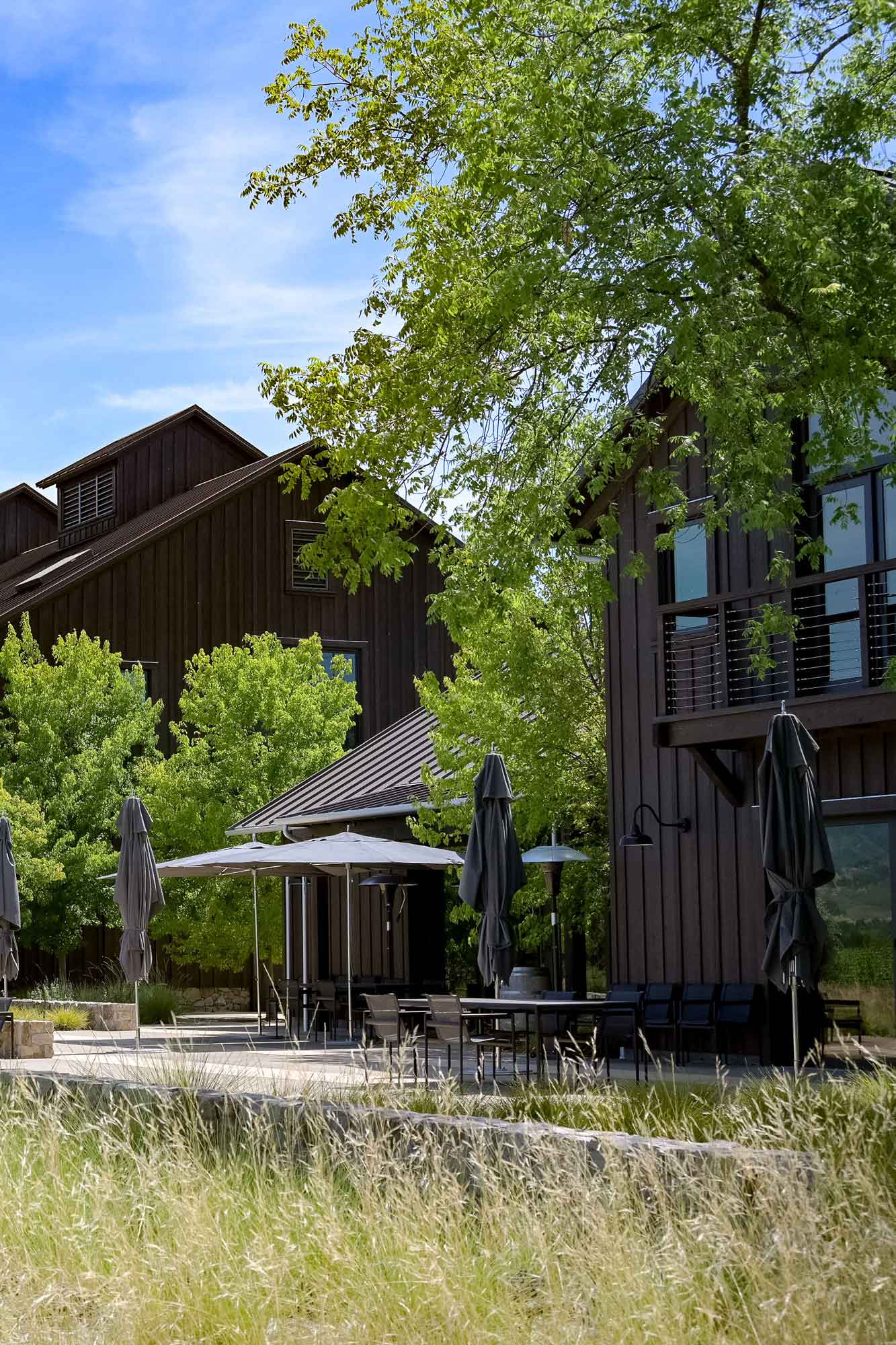 exterior shot of a rustic barn winery